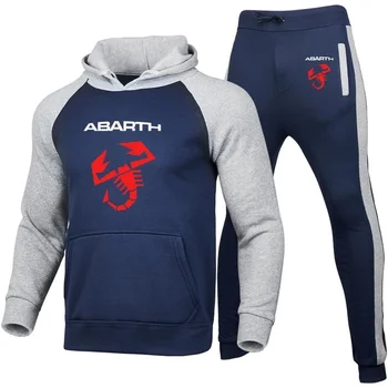 אנשים חדשים באביב סתיו של גברים הסווטשרט Abarth המכונית לוגו הדפסה Mens Colorblock באיכות גבוהה כותנה ספורט חליפה