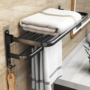 ללא חבטות שטח אלומיניום אמבטיה, מתלה מגבות כפול שכבות מגבת מחזיק עם וו מקלחת קולב מעקה האמבטיה אביזר PH03