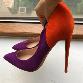 סגול העדר נשים אלגנטי מחודדות נעליים עקב גבוהות V בצד לחתוך סקסי פגיון משאבות שמלת מסיבת 12/10/8cm