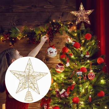 עץ למעלה כוכב זוהר LED קישוט העץ קישוט חג מולד קישוט החתונה ירח קישוטים כובע חג המולד טופר